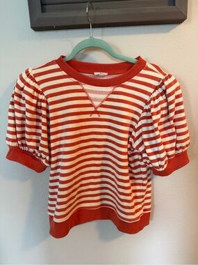 Striped Puff Sleeve Top in Orange and Cream